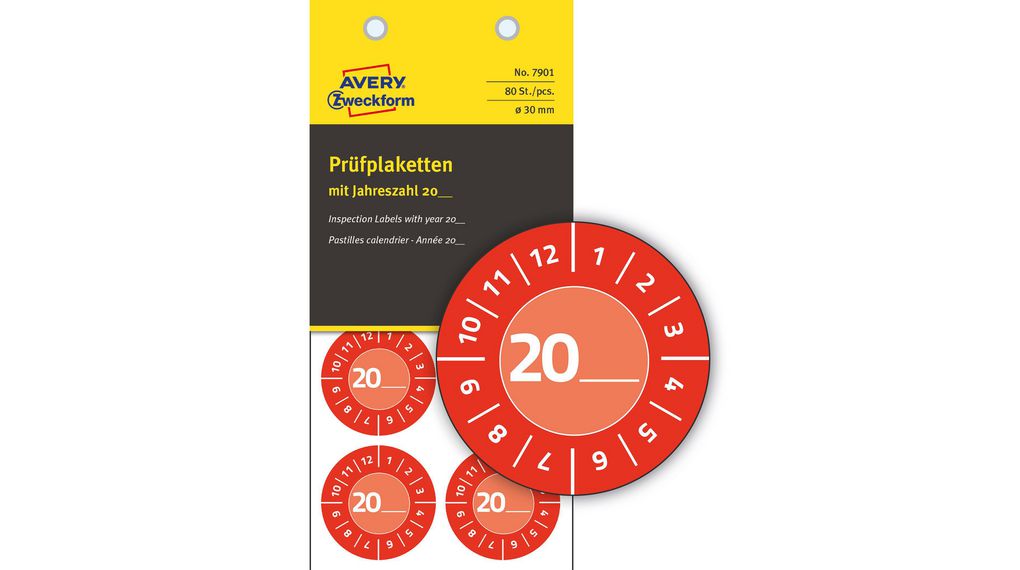 Safety Label, Round, White on Red, Vinyl, Inspection Date, 80pcs
