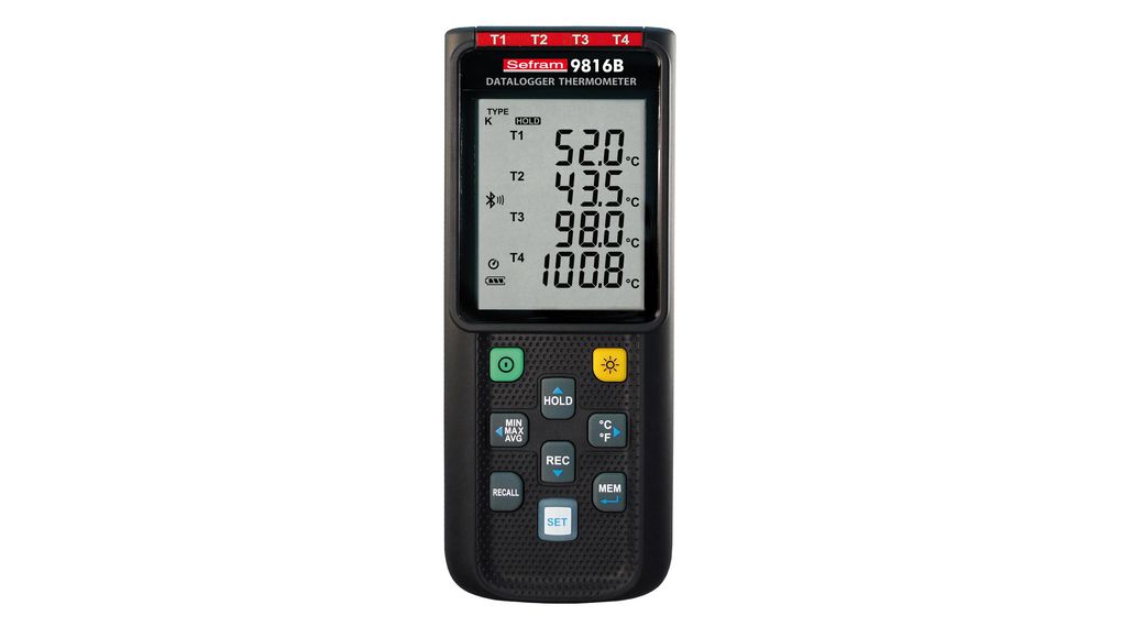 Thermomètre enregistreur de données, 4 Canaux, Bluetooth / USB, 128000 mesures