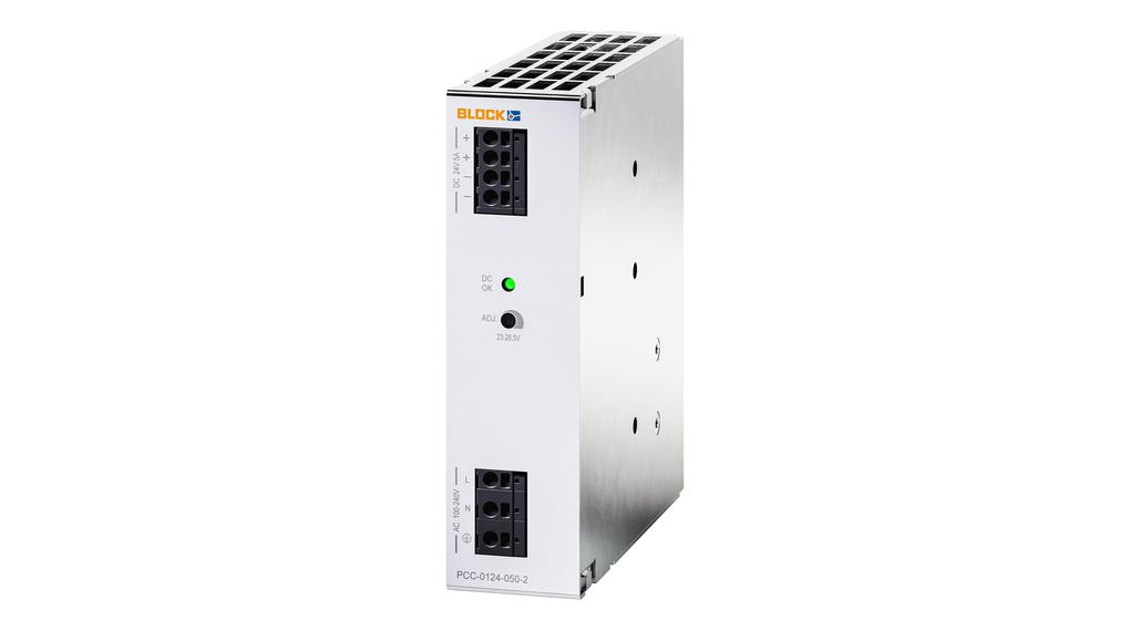 PCC-0124-050-2 | Block DIN Rail Power Supply, 89%, 24V, 5A, 120W ...