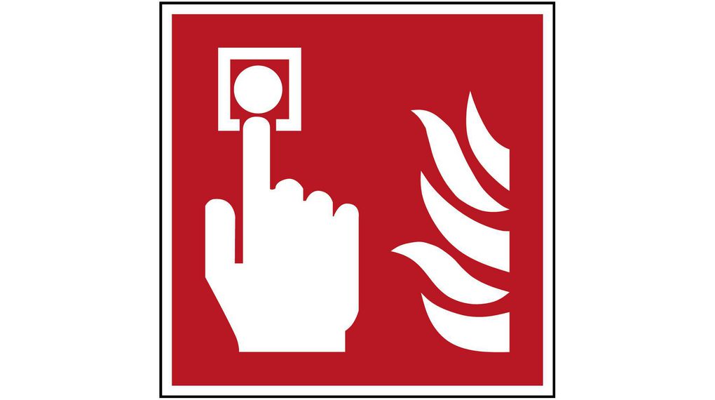 Znak bezpieczeństwa ISO - punkt wywołania alarmu pożarowego, Kwadratowy, Biały na czerwonym, Poliester, Safety Condition, 1szt.