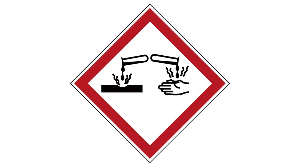 GHS szimbólum - Korrozív, Gyémánt, Fekete/fehér alapon piros, Poliészter, Figyelem, 250db