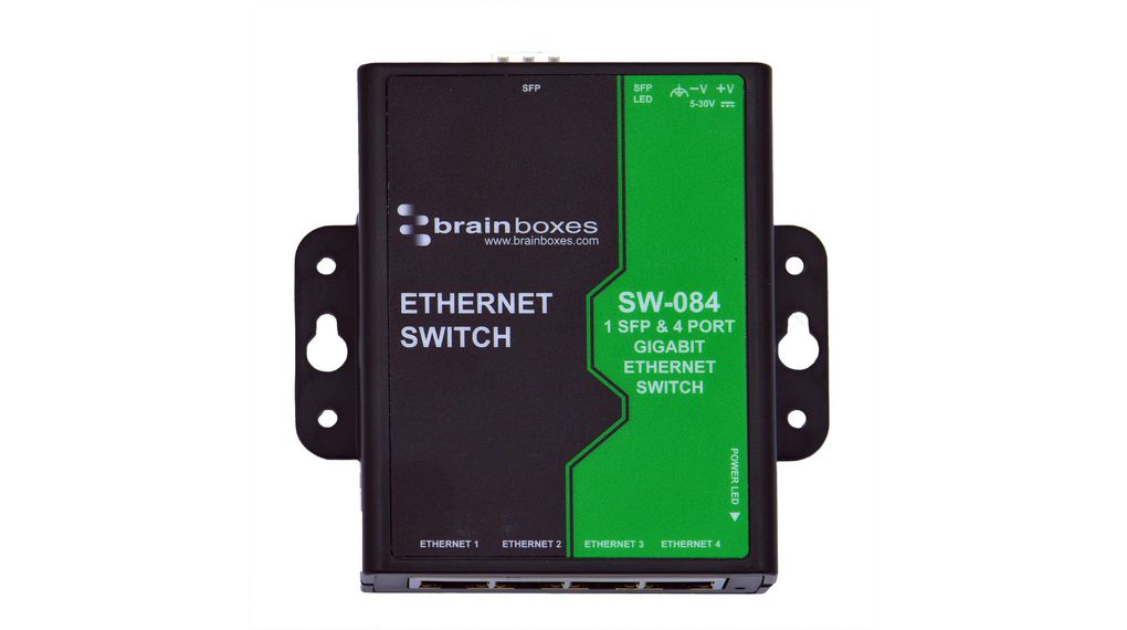 Ethernet Switch, IP30, RJ45 Ports 4, Fibre Ports 1SFP, 1Gbps, Unmanaged