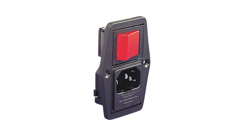 IEC Connector, Inlet, C14, 250V, 2 Pole - Illuminated, Black / Red