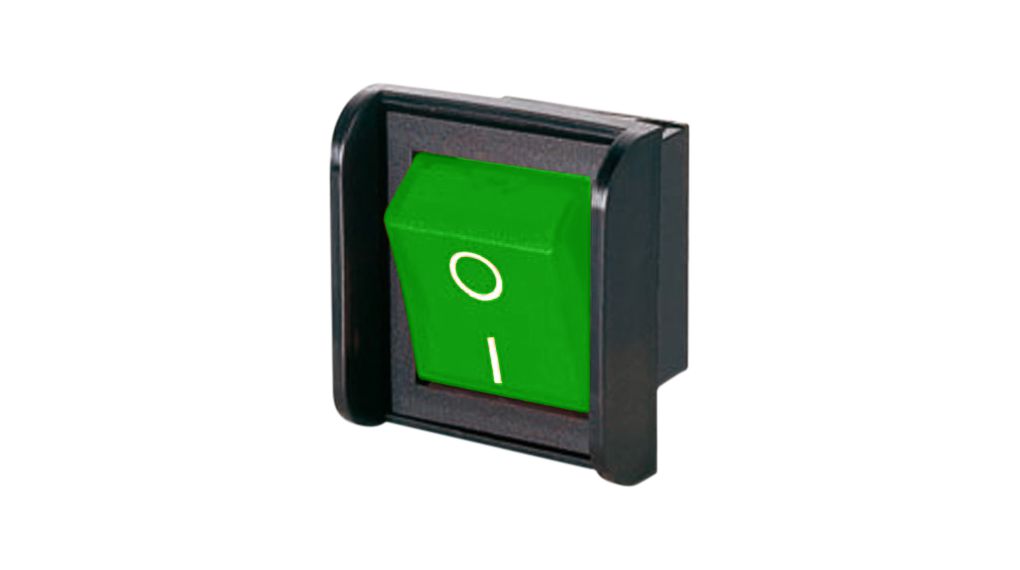 Rocker Switch, 16 A, 2NO, 250V, ON-OFF, Black / Green