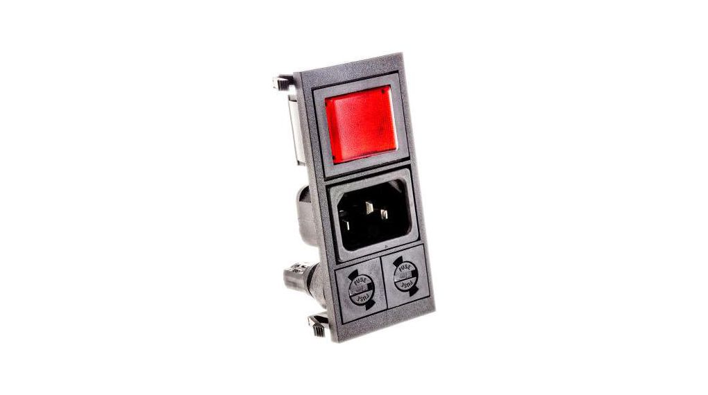 IEC Connector, Inlet, C14, 250V, 2 Pole - Illuminated