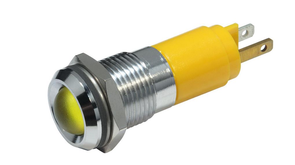 LED Indicator, Yellow, 8mcd, 230V, 14mm, IP67