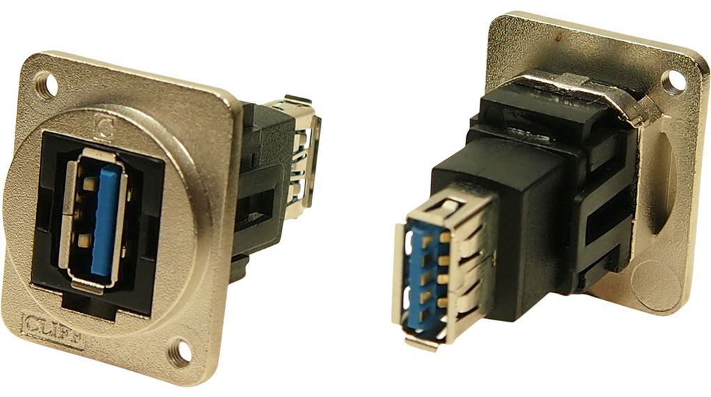 Feed-Through Adapter, Metal Frame, M3, USB 3.0 A Socket - USB 3.0 A Socket