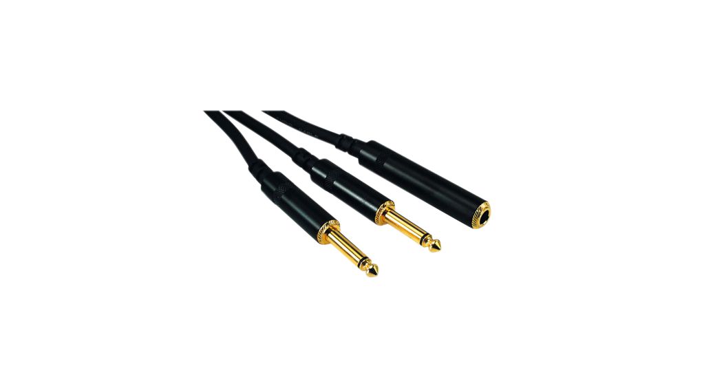 Audio Cable, Mono, 6.35 mm Jack Socket - 2x 6.35 mm Jack Plug, 300mm