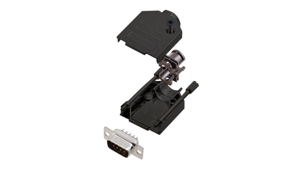 D-Sub Connector Kit, DE-9 Plug, Solder, Zinc