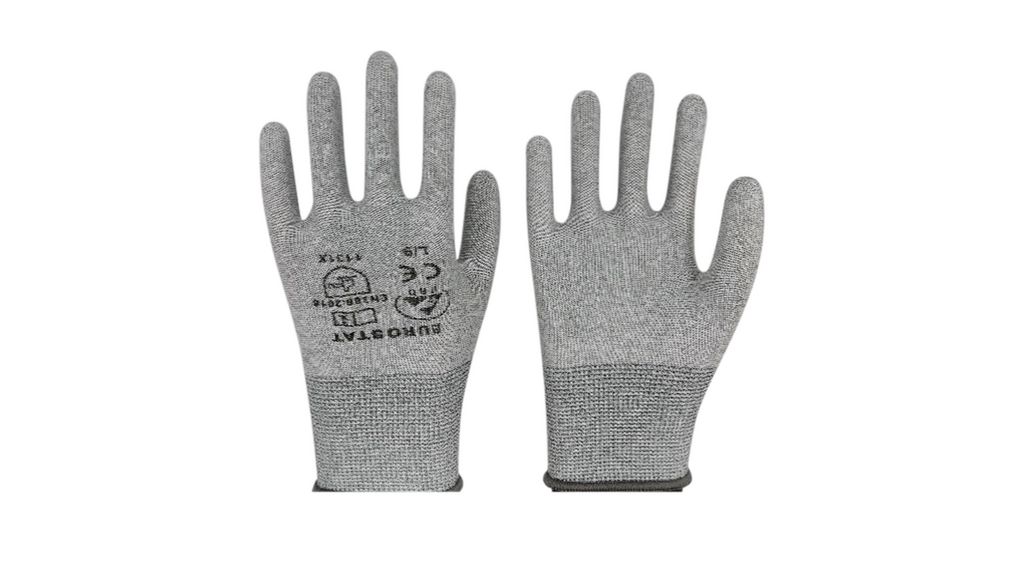 ESD Protective Gloves, Polyester, Glove Size Medium, Grey