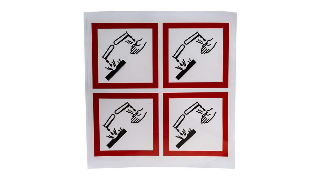 White Gloss Polymeric Vinyl Safety Labels, GHS Corresive-Text 100 mm x 100mm