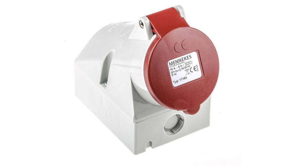CEE Socket, Rot, 3PNE, Wandmontage, 4mm², 16A, IP44, 415V