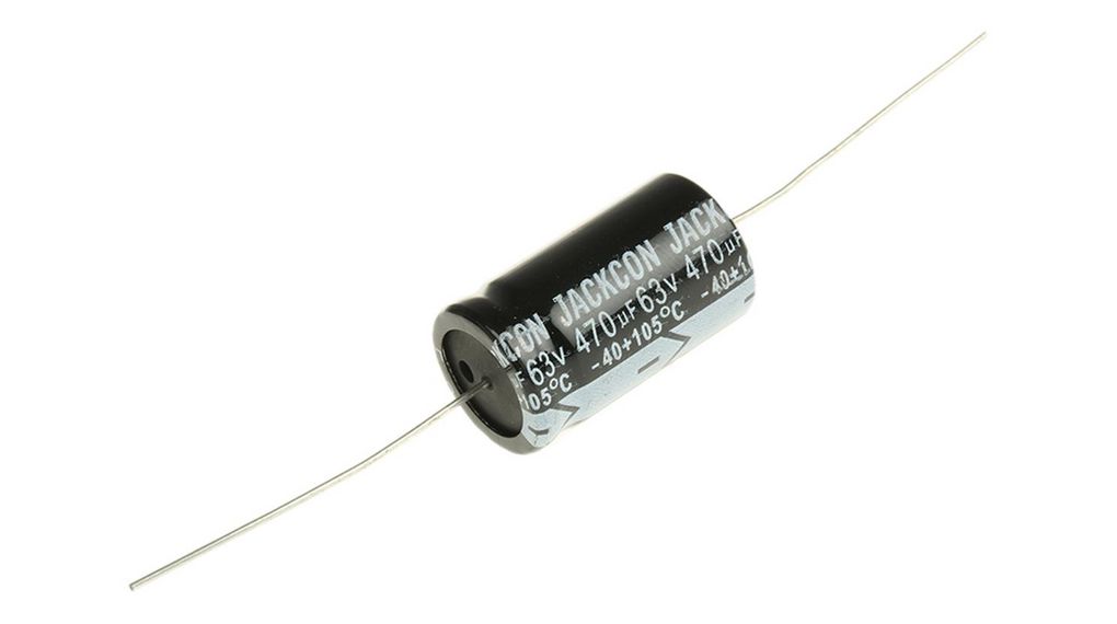 470uF Aluminium Electrolytic Capacitor 63V dc, Axial, Through Hole, 470uF, 63V, 3uA
