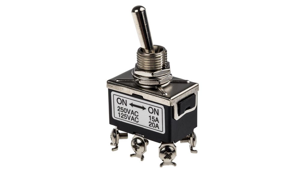 Toggle Switch, Panel Mount, On-On, DPDT, Screw Terminal, 250V