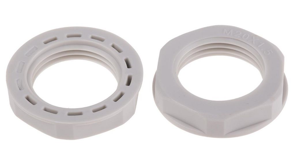 Grey Nylon 66 Cable Gland Locknut, M20 Thread, IP68, Pack of 25 pieces