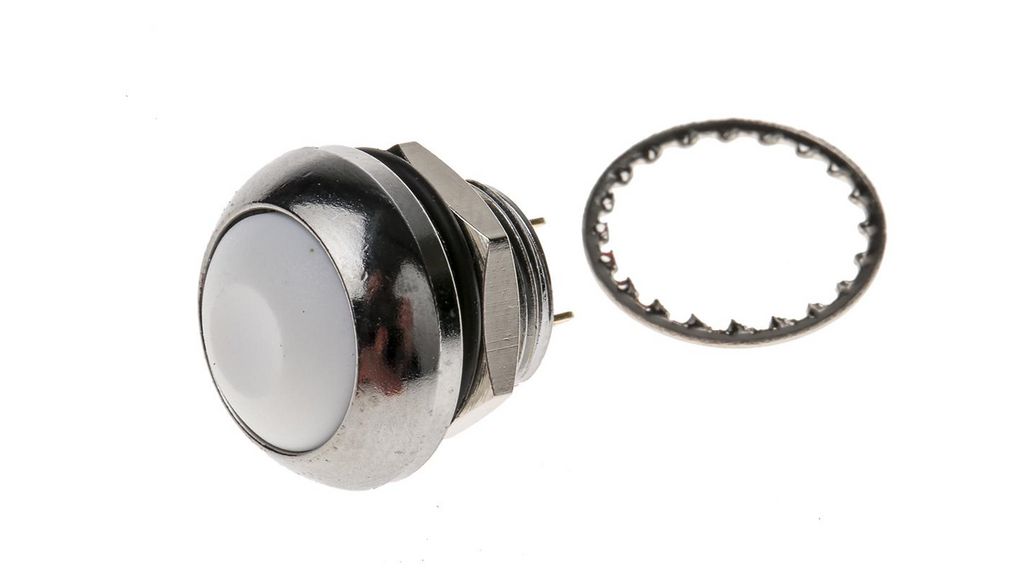 Miniature Push Button Switch, Momentary, Panel Mount, 13.6mm Cutout, SPST, 250 V ac @ 200 mA, 50 V dc @ 200 mA, SPST