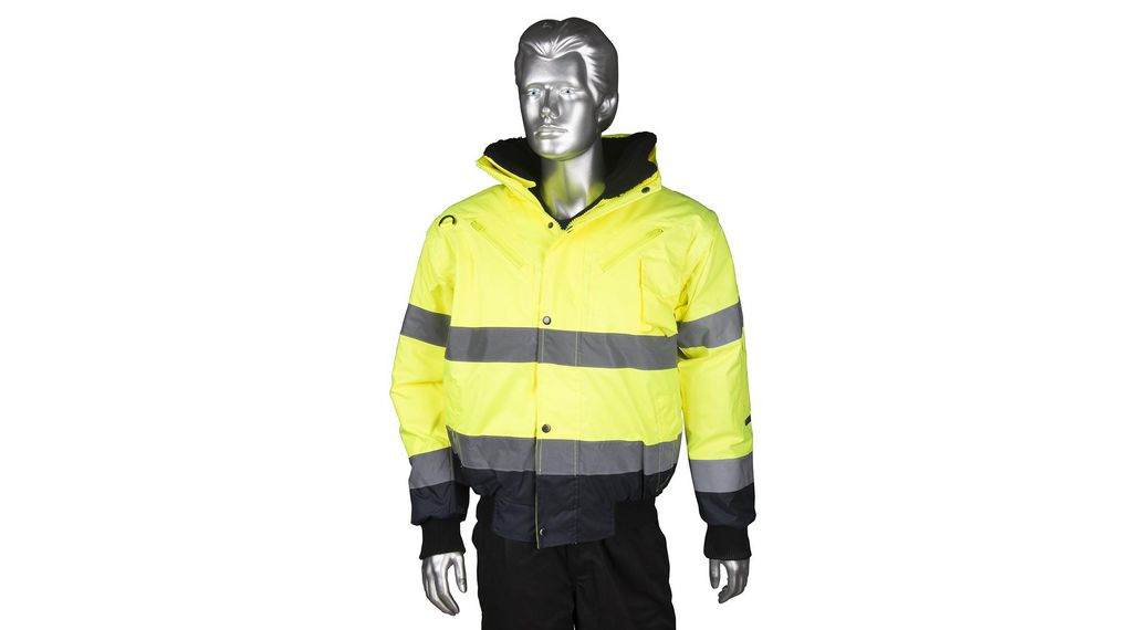 300D Industry High Visibility Yellow Men Hi Vis Bomber Jacket, 2XL, 2XL, Polyester, Yellow