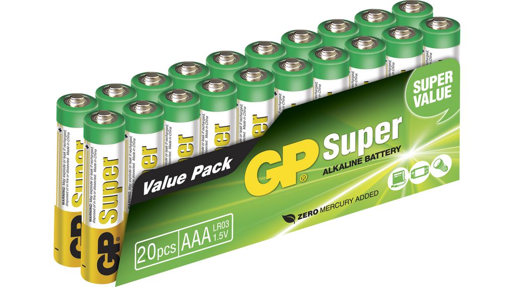 Primært batteri, Alkaline, AAA, 1.5V, Super, Pakke med 20 stk.