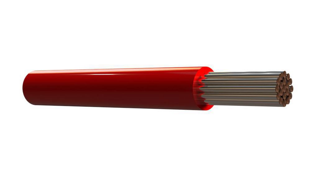 Fåtrådig ledare PTFE 0.38mm² Koppar, försilvrad Röd 100m