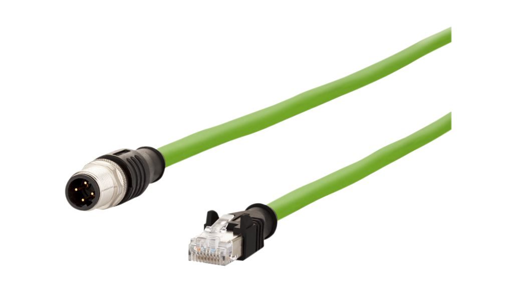 Cavo, Spina M12 - Spina RJ45, 4 Conduttori, 10m, IP65 / IP67 / IP68, Verde