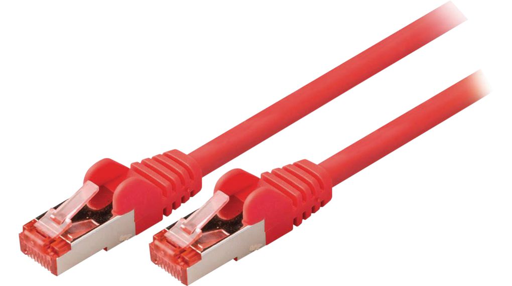 Patch-kabel, RJ45-plugg - RJ45-plugg, Cat 6, S/FTP, 15m, Rød