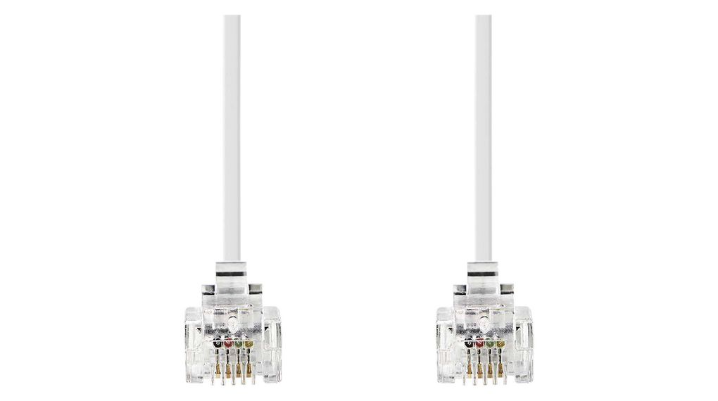 Telephone Modular Cable, RJ11 Plug - RJ11 Plug, Flat, 10m, White
