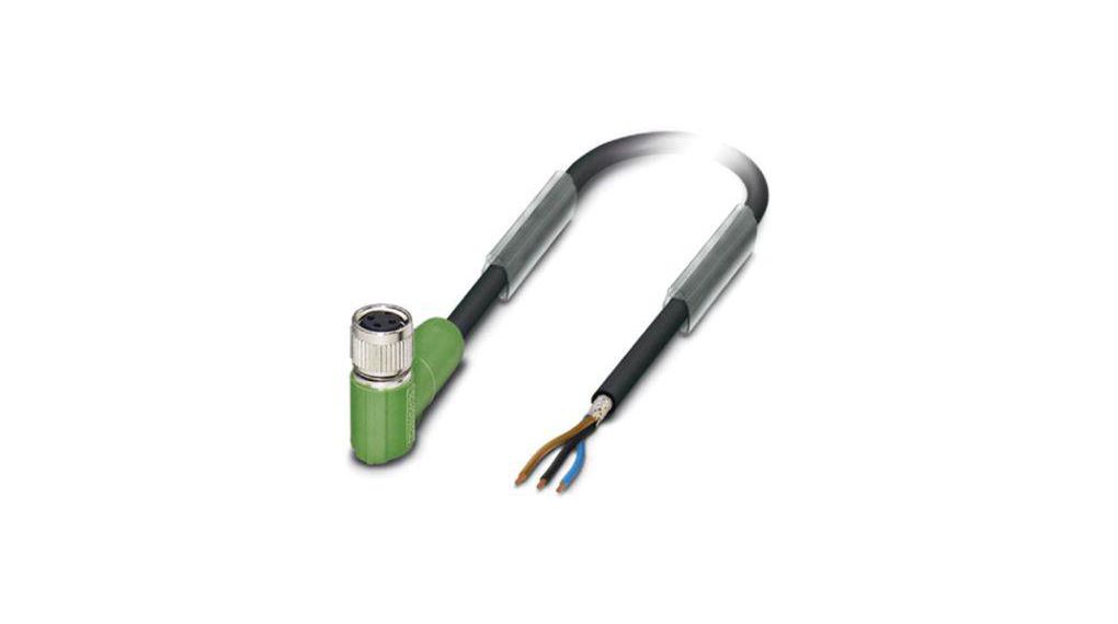 Right Angle Female 3 way M8 to Unterminated Sensor Actuator Cable, 10m