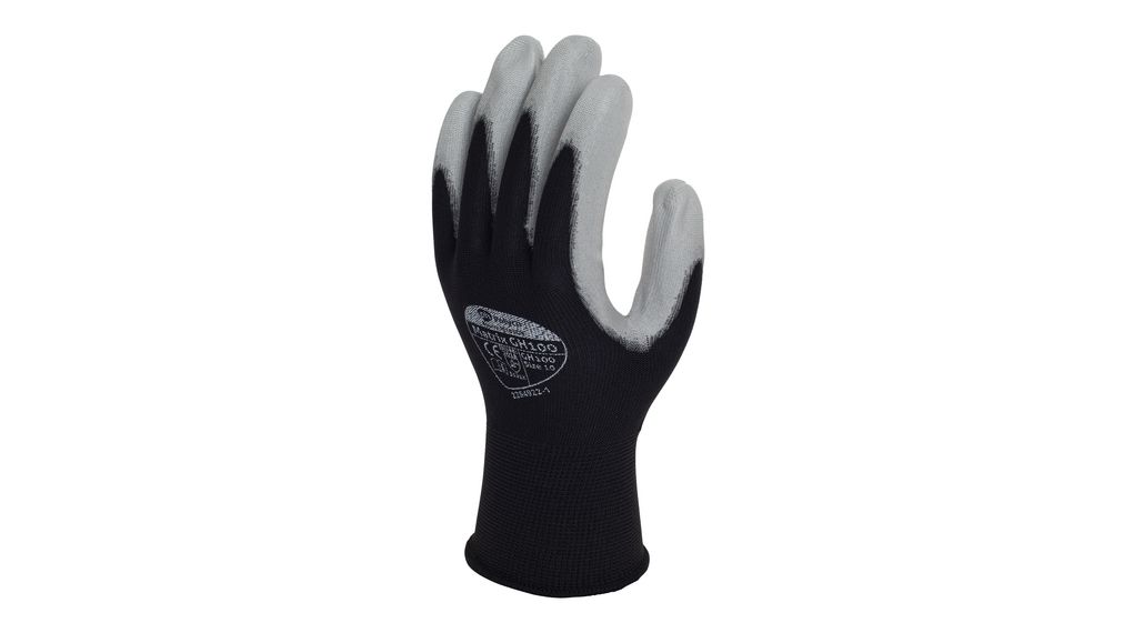 Protective Gloves, Polyurethane, Glove Size 6, Black / Grey, Pack of 144 Pairs