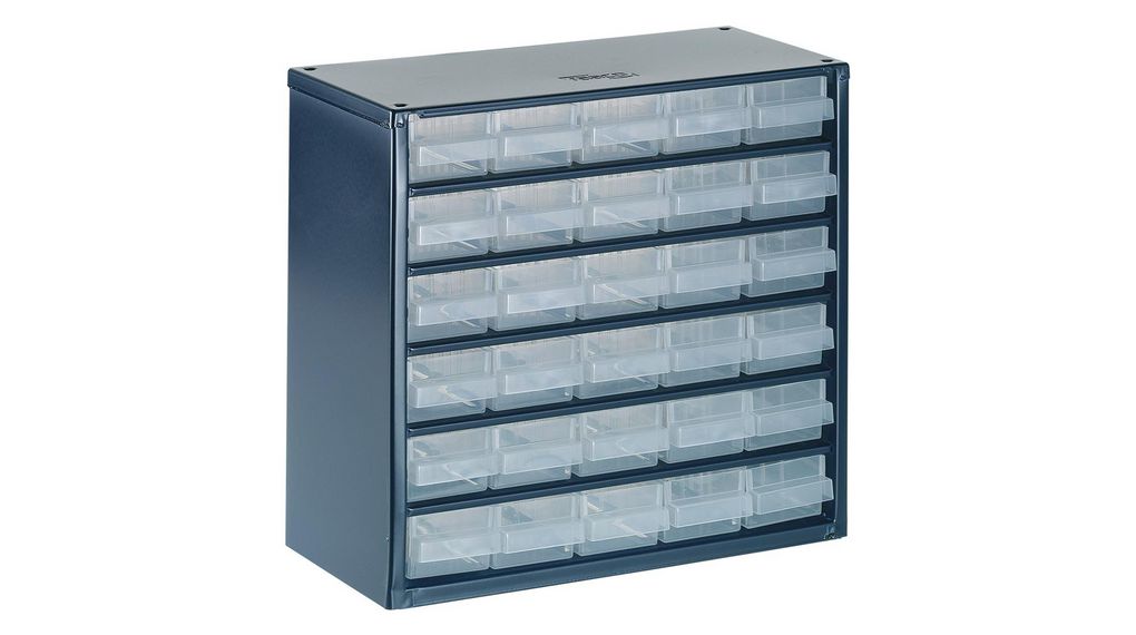 Raaco 30 Drawer Storage Unit, Steel, 283mm x 306mm x 150mm, Bluex306x283mm