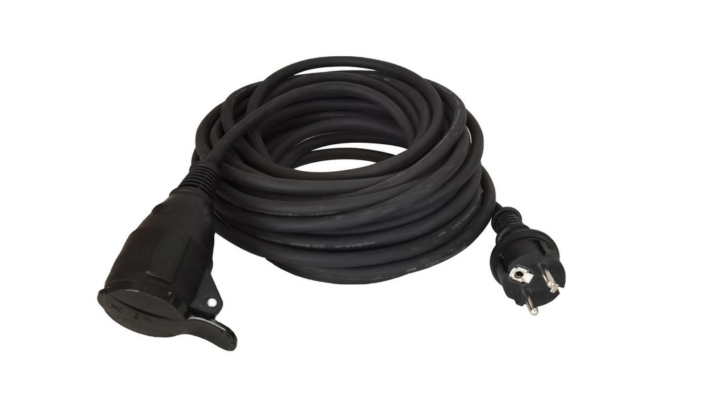10m 1 Socket Type F - German Schuko Extension Lead, 250 V, IP20 IP20 10m Black