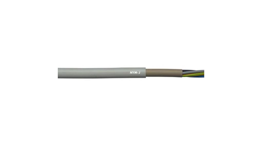 NYM-J, 100 m 5 Core, Grey Polyvinyl Chloride 60 °C 5 Kupfer, blank 100m Grau