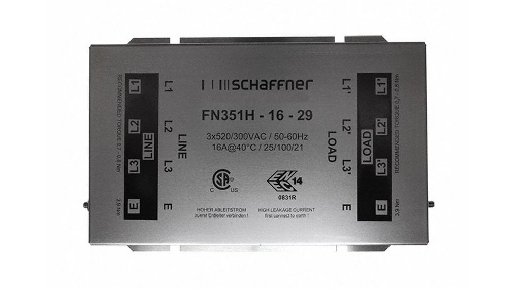 FN351 16 A 520V ac 0 to 60 Hz, Chassis EMC Filter, Terminal Block 3 Phase, 520VAC, Klemmenblock