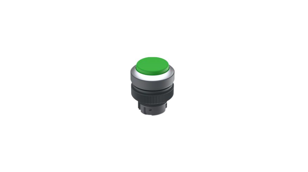 Pushbutton Actuator with Metallic Silver Frontring Momentary Function Raised Button Green IP65 RAFIX 22 QR