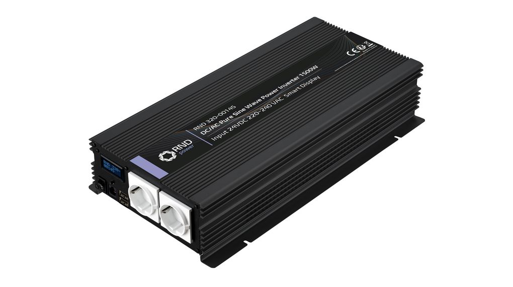 Tiszta szinusz hullámú DC/AC inverter 24V 1.5kW DE F típusú (CEE 7/3) aljzat / USB A aljzat