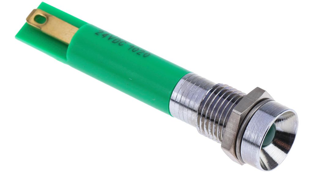 LED Indicator Solder Tab Green DC 26.4V 8mm 40mcd