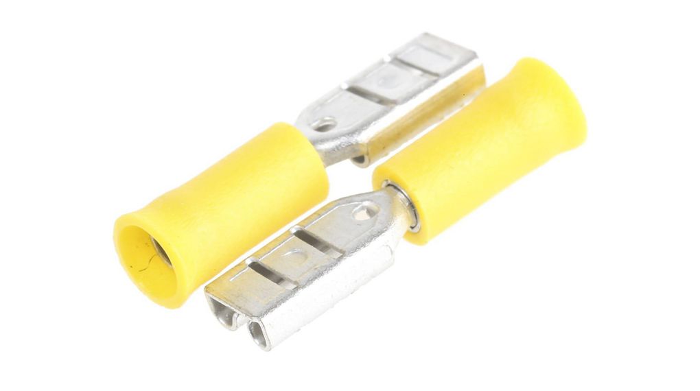 Spade Connector, Partially Insulated, Yellow, 0.2 ... 0.5mm², Socket, Pack of 100 pieces