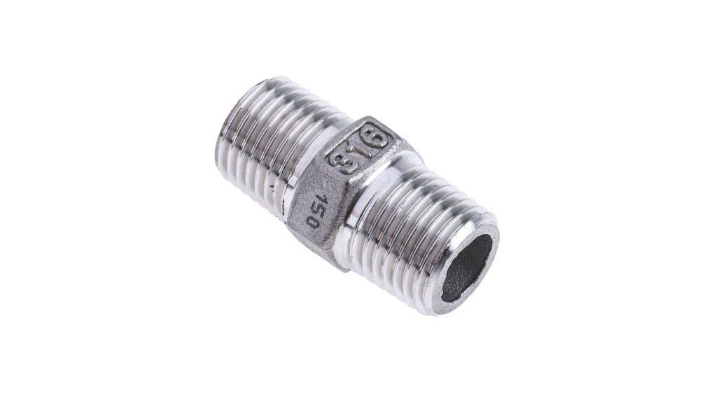 Fitting, Hex Nipple, R1/4", Male Thread, R1/4", Male Thread, Stainless Steel, 32mm