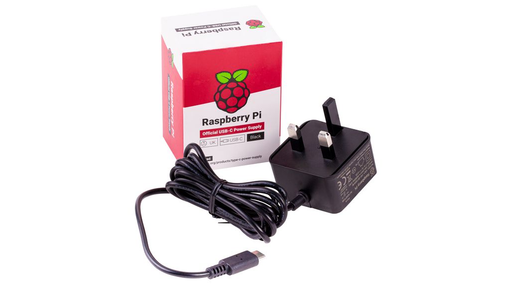 Raspberry Pi - Chargeur, 5 V, 3 A, USB Type-C, Prise UK, Noir