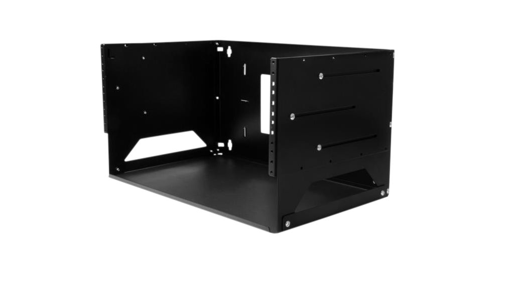 2-Post Open Frame Rack with Built-in Shelf, 4U, Steel, 34kg, Black