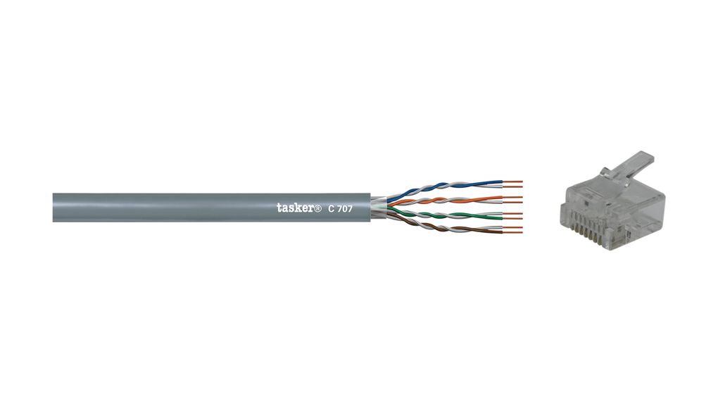 LAN Cable + 50x RJ45 Connectors Bundle PVC CAT5e 4x2x0.22mm² UTP Grey 305m