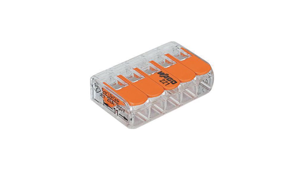 Splicing Connector, Orange, 0.2 ... 4mm², Poles - 5, Pack of 25 pieces