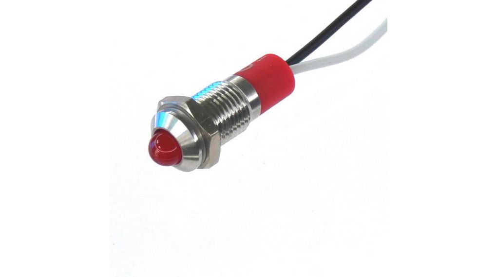 CML Innovative Technologies PL08SL Series Red Panel LED, 12V, 8mm Mounting Hole Size, Lead Wires Termination, IP67