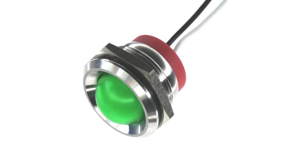 PL22SL Series Stainless Steel Panel LightGreen Panel LED, Wire Termination12 V, IP6722 mm