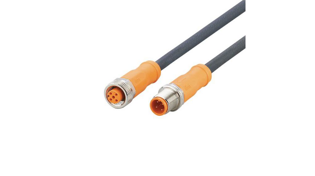 ifm electronic Male 4 way M12 to Female 5 way M12 Communication Cable, 0.25 m, Straight Conductors, 250mm, IP65 / IP67 / IP68 / IP69K, Black