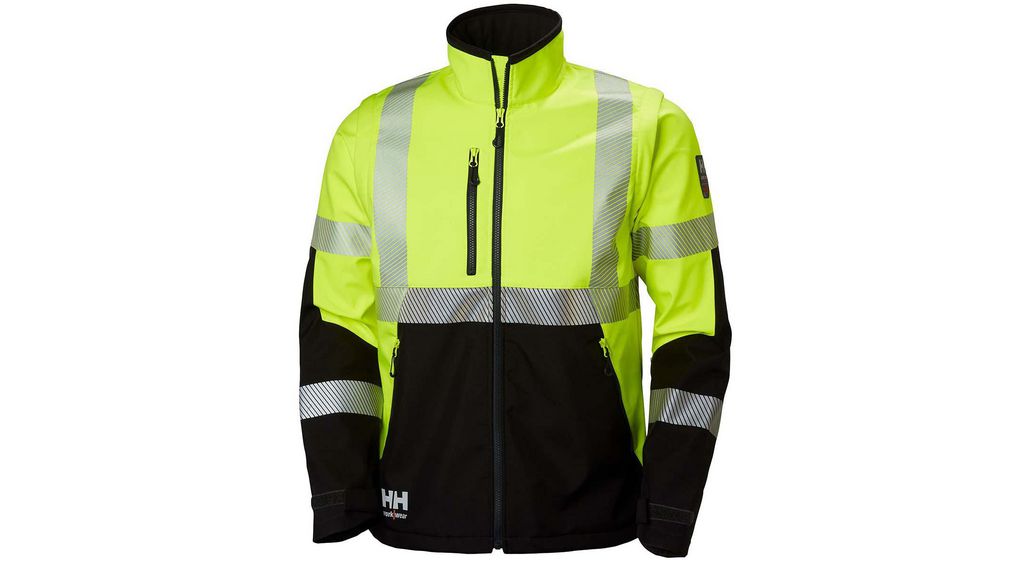 ICU Yellow, White, Green, Black Unisex Hi Vis Softshell Jacket, S, S, Softshell, Black / Green / White / Yellow
