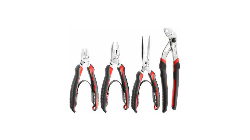 Facom 4-Piece Plier Set, Angled, Straight Tip, 160 mm, 185 mm, 200 mm, 245 mm Overall