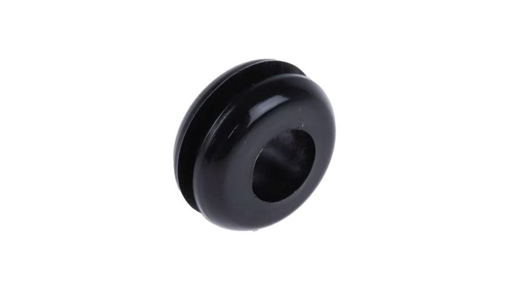 Black PVC 7.4mm Cable Grommet for Maximum of 5mm Cable Dia.