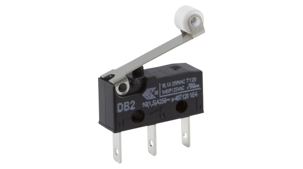 Micro Switch, DB, 10A, 1CO, 2.5N, Roller Lever