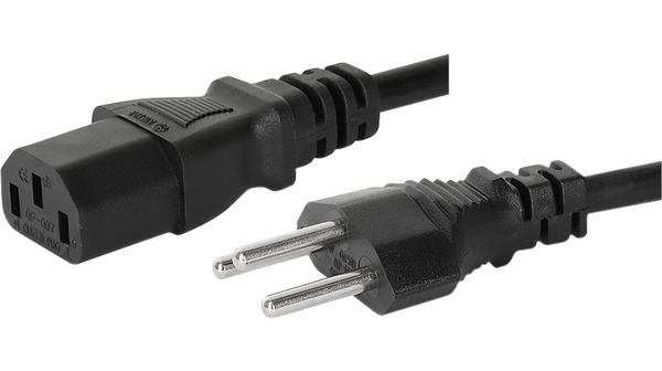 Câble d'alimentation AC, Fiche CH Type J (T12) - IEC 60320 C13, 2.5m, Noir