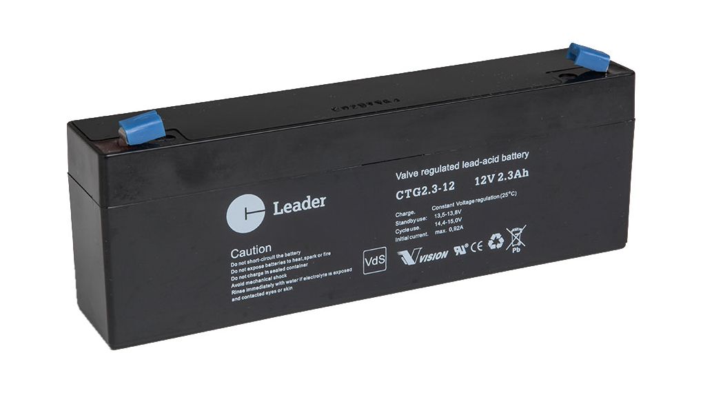 Rechargeable Battery, Lead-Acid, 12V, 2.3Ah, Blade Terminal, 4.8 mm